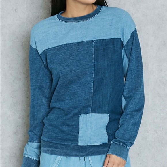 EUC Topshop |Denim Patchwork Sweatshirt - Picture 3 of 6